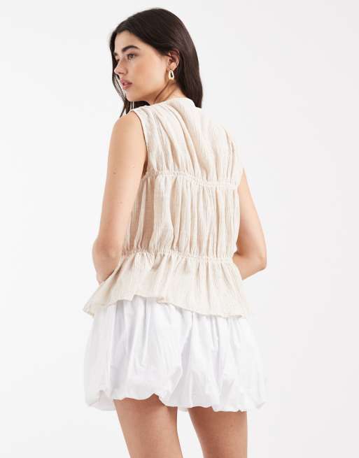 ASOS DESIGN - Gilet de tailleur effet froissé à liens noués à l'avant - Crème, 4 de 4
