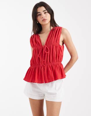 Gilet de tailleur effet froissé noué devant - Rouge-Multicolore 38
