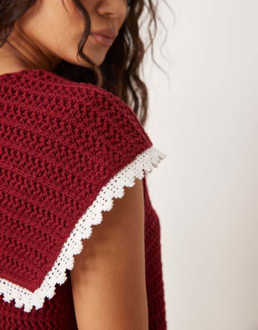 ASOS DESIGN - Gilet de tailleur épuré noué devant en maille avec col fantaisie - Cerise, 2 de 4
