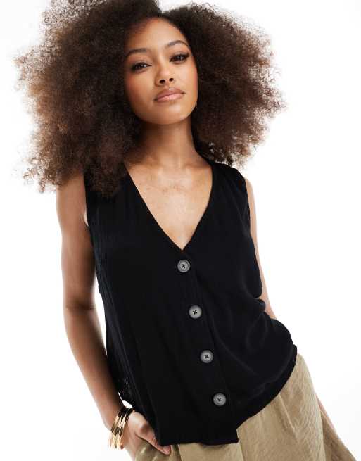 ASOS DESIGN - Gilet de tailleur froissé en aspect lin - Noir 