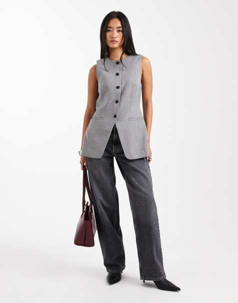 ASOS DESIGN - Gilet de tailleur habillé à chevrons avec hanches moulées et col montant - Monochrome - view 1