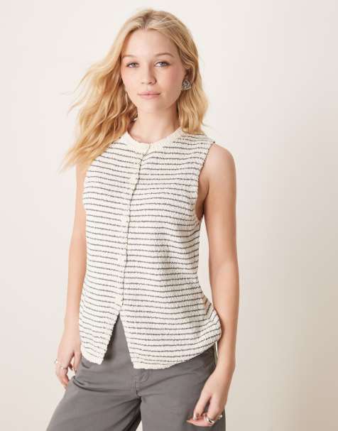 ASOS DESIGN - Gilet de tailleur long en maille bouclée à col ras de cou et à rayures - view 1