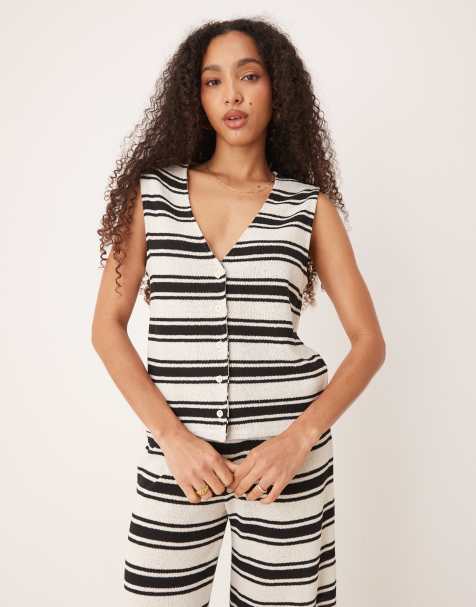 ASOS DESIGN - Gilet de tailleur oversize d'ensemble en maille - Noir et blanc rayé - view 1