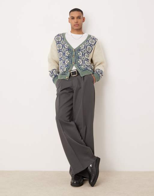 ASOS DESIGN - Gilet décontracté coupe carrée en maille à motif aztèque - Taupe, 2 de 4