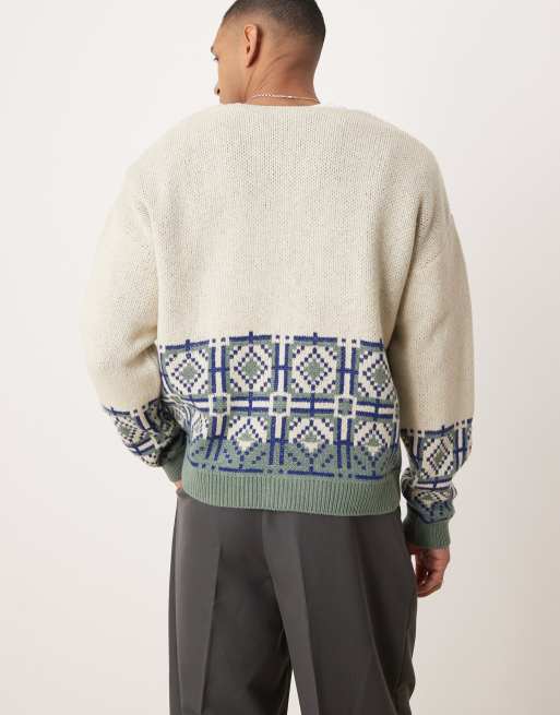 ASOS DESIGN - Gilet décontracté coupe carrée en maille à motif aztèque - Taupe, 4 de 4