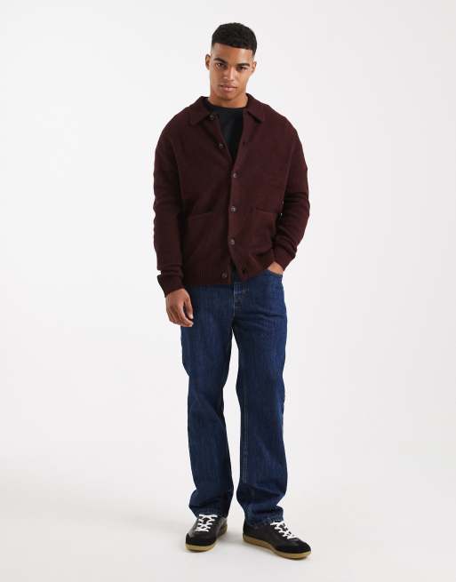 ASOS DESIGN - Gilet décontracté en laine mélangée avec poches avant - Bordeaux, 2 de 5