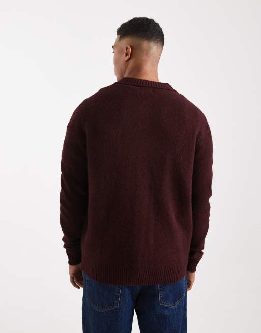 ASOS DESIGN - Gilet décontracté en laine mélangée avec poches avant - Bordeaux, 3 de 5