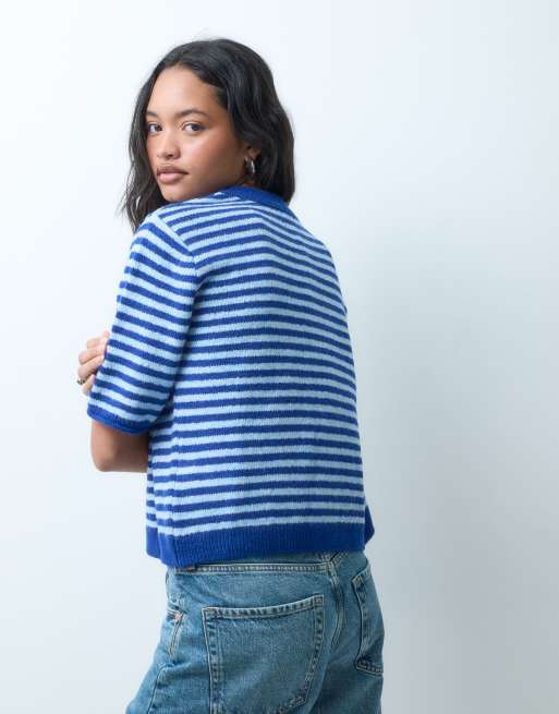 ASOS DESIGN - Gilet décontracté léger à manches courtes et rayures - Cobalt, 4 de 5