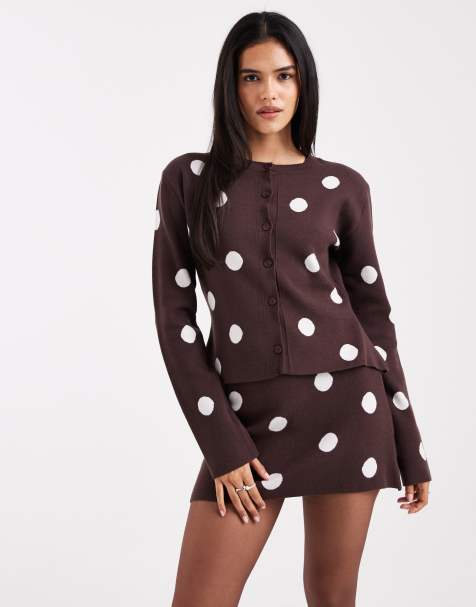 ASOS DESIGN - Gilet d'ensemble à pois en maille compacte ultra-douce - Marron - view 1