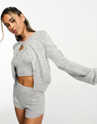 ASOS DESIGN neat fit cardigan twin set co-ord in grey - ASOS Price Checker