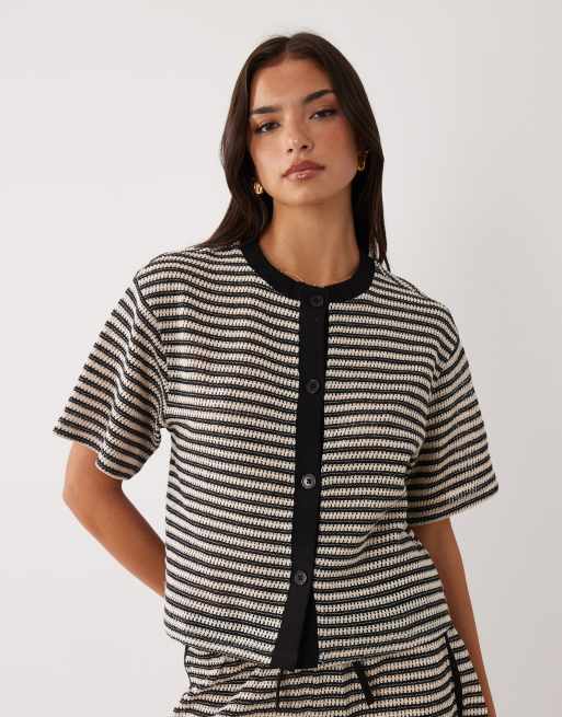 ASOS DESIGN - Gilet d'ensemble coupe carrée en maille texturée - Noir et blanc, 2 de 4