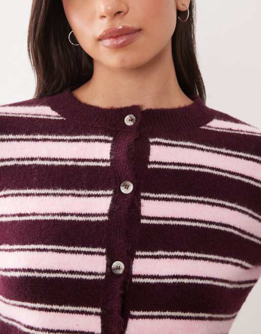 ASOS DESIGN - Gilet d'ensemble en maille - Rose et marron à rayures, 3 de 4