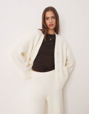 Gilet d'ensemble ultra-doux coupe boyfriend - Crème-Blanc L