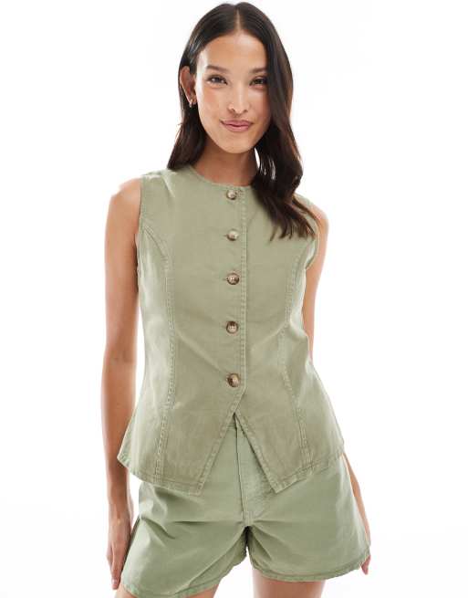 ASOS DESIGN - Gilet di jeans color salvia in coordinato