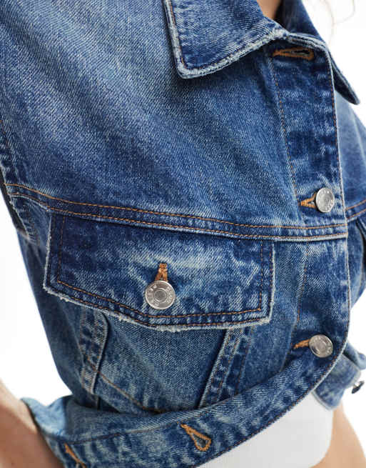 ASOS DESIGN - Gilet di jeans oversize lavaggio blu medio, 2 di 4