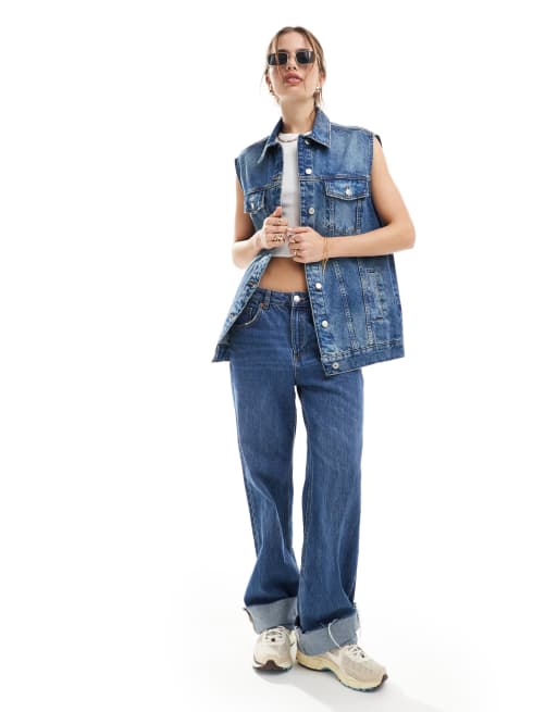 ASOS DESIGN - Gilet di jeans oversize lavaggio blu medio, 4 di 4