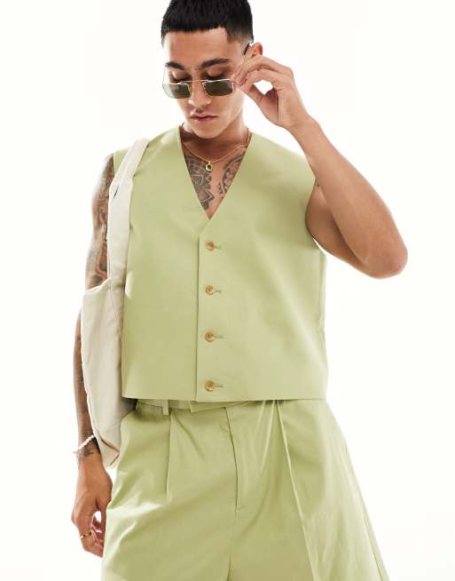 ASOS DESIGN - Gilet elegante color salvia in coordinato