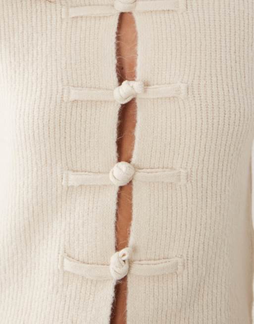 ASOS DESIGN - Gilet en maille à brandebourgs - Écru, 3 de 4