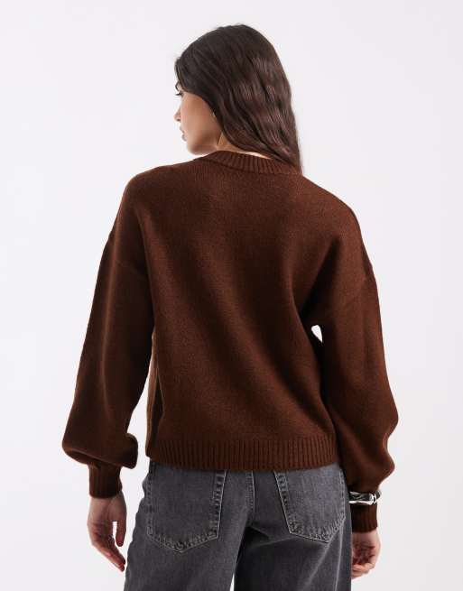 ASOS DESIGN gilet en maille à col mao détail en marron chocolat, 4 de 4