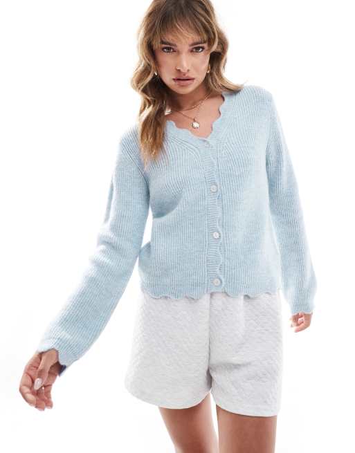 ASOS DESIGN - Gilet en maille à col V et bords festonnés - Bleu pastel, 2 de 4