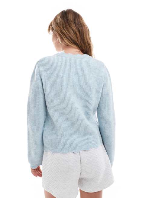 ASOS DESIGN - Gilet en maille à col V et bords festonnés - Bleu pastel, 4 de 4