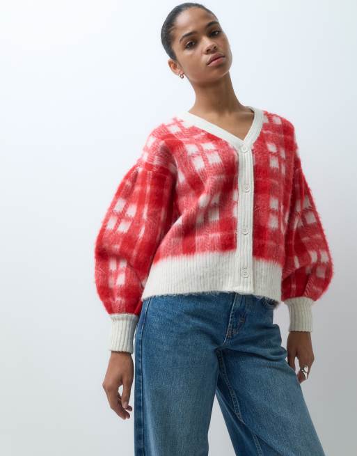 ASOS DESIGN gilet en maille à col V et manches ballon à carreaux rouges, 5 de 5