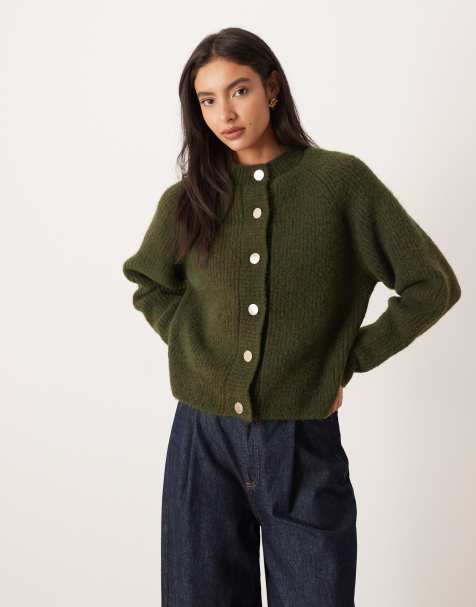 ASOS DESIGN - Gilet en maille à côtes anglaises et manches raglan - Olive - view 1