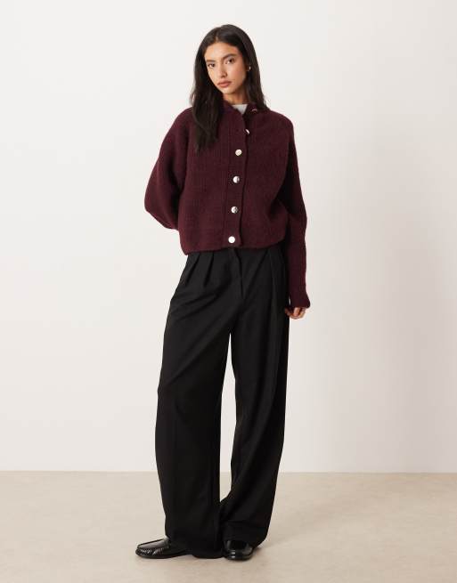 ASOS DESIGN - Gilet en maille à côtes anglaises et manches raglan - Prune, 2 de 4