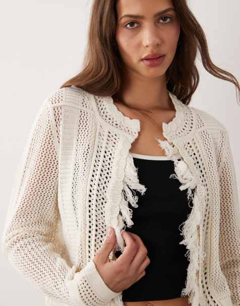 ASOS DESIGN - Gilet en maille à franges - Crème - view 1