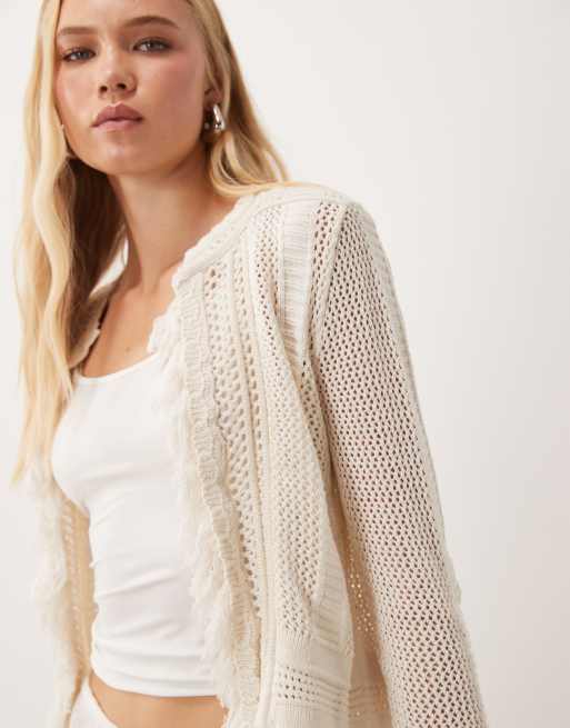 ASOS DESIGN - Gilet en maille à franges - Crème, 3 de 4
