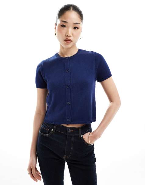 ASOS DESIGN - Gilet en maille à manches courtes - Bleu marine - view 1