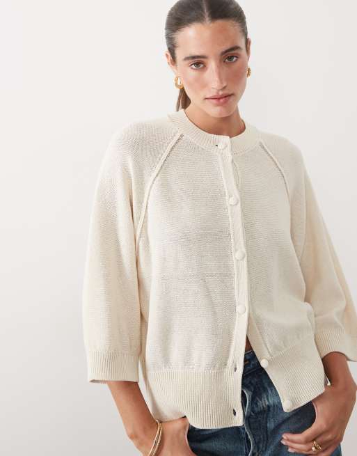 ASOS DESIGN gilet en maille à manches raglan avec détails en écru, 4 de 4