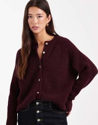 ASOS DESIGN - Gilet en maille à manches raglan - Prune-Violet