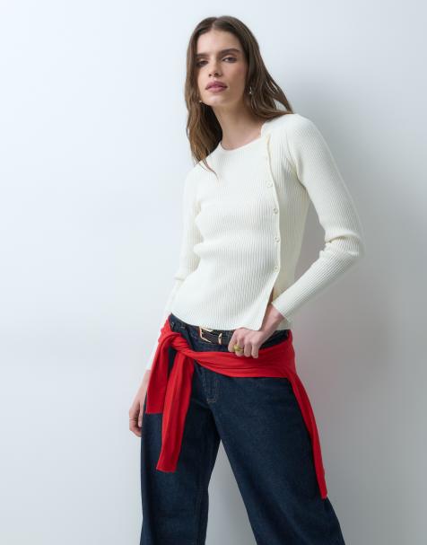 ASOS DESIGN gilet en maille asymétrique boutonné écru - view 1