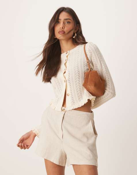 ASOS DESIGN - Gilet en maille au crochet avec ourlet à volants - Crème - view 1