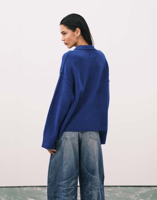 ASOS DESIGN - Gilet en maille avec col de chemise et surpiqûres - Bleu de cobalt, 4 de 4