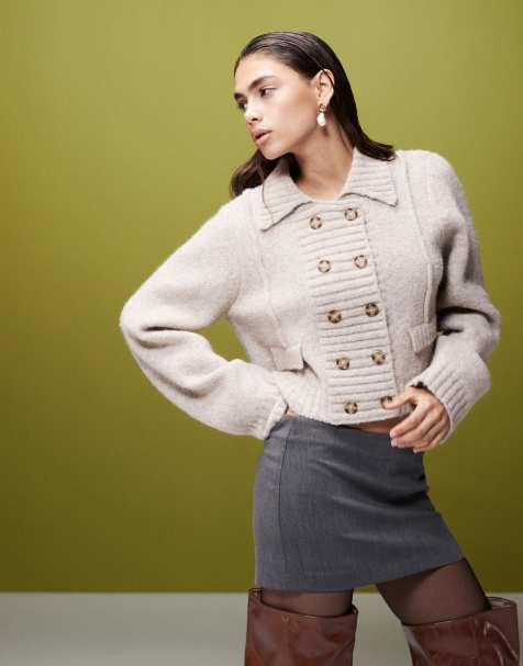 ASOS DESIGN - Gilet en maille avec col et poches - Taupe - view 1