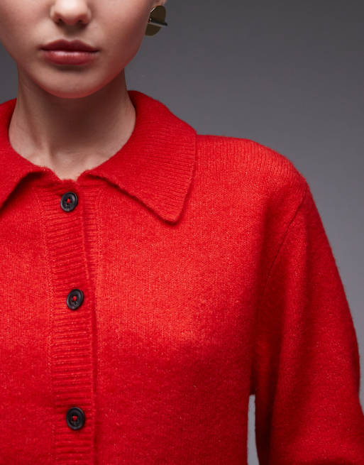 ASOS DESIGN - Gilet en maille avec col - Rouge, 2 de 4