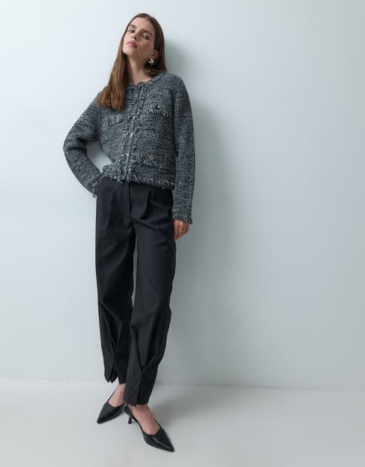 ASOS DESIGN gilet en maille bouclé à franges gris chiné, 2 de 4