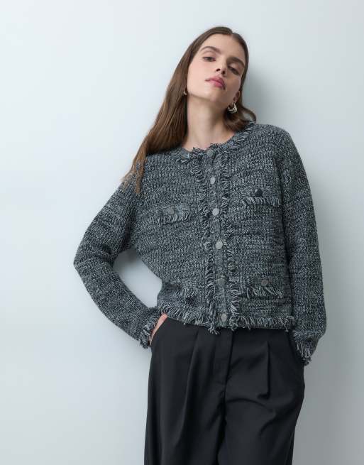 ASOS DESIGN gilet en maille bouclé à franges gris chiné, 4 de 4
