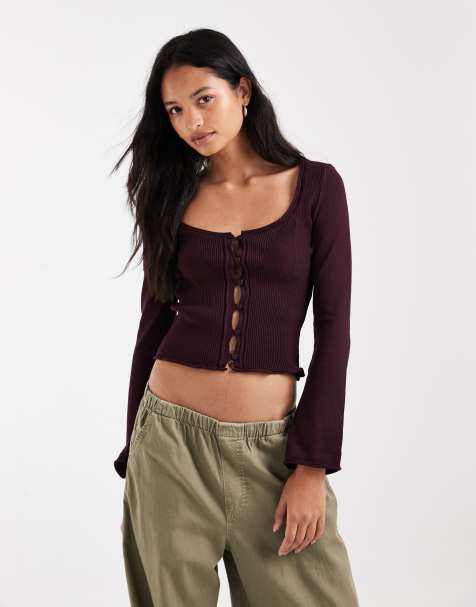 ASOS DESIGN gilet en maille compact boutonné devant en marron foncé - view 1