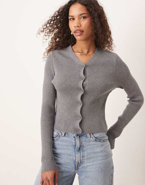 ASOS DESIGN - Gilet en maille côtelée à col V - Gris - view 1