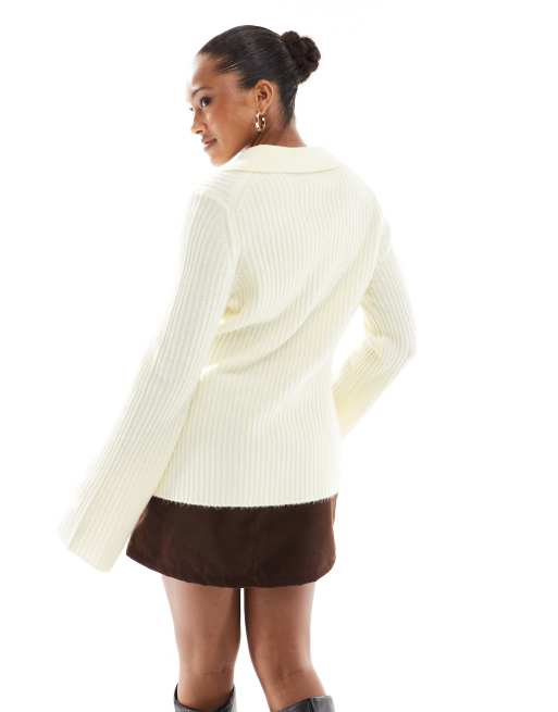 ASOS DESIGN - Gilet en maille côtelée avec col - Babeurre, 4 de 4