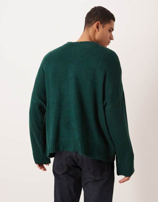 ASOS DESIGN - Gilet en maille coupe carrée ultra oversize à col ras de cou - Vert foncé, 3 de 5