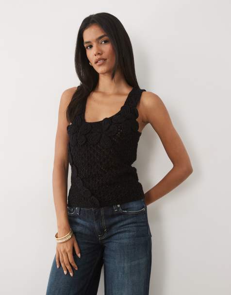 ASOS DESIGN - Gilet en maille crochetée avec fleurs en relief - Noir - view 1