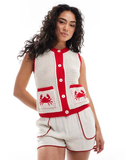 ASOS DESIGN - Gilet en maille crochetée avec motif crabes - Écru - view 1