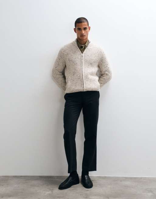 ASOS DESIGN gilet en maille décontracté à col cheminée zippé avec effet moucheté en coloris oatmeal, 3 de 5