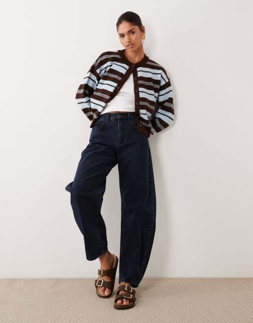ASOS DESIGN - Gilet en maille duveteuse à rayures - Marron et bleu, 2 de 4