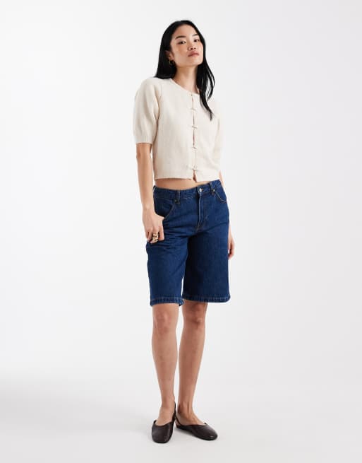 ASOS DESIGN - Gilet en maille duveteuse avec boutons mao - Écru, 3 de 4