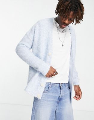 Homme Gilet en maille duveteuse de laine mélangée - Bleu